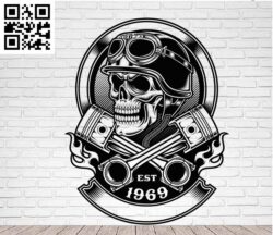 Vintage Biker Skull With Crossed Piston Emblem Royalty G0000480 file cdr and dxf free vector download for CNC cut