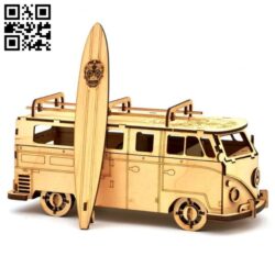 Volkswagen bus with surfboard E0016413 file cdr and dxf free vector download for laser cut