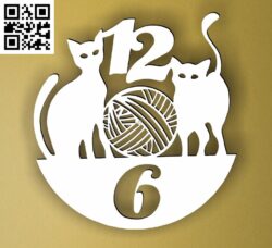 Wall clock featuring two cats G000388 file cdr and dxf free vector download for CNC cut