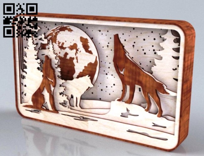 Wolves light box E0016414file cdr and dxf free vector download for laser cut