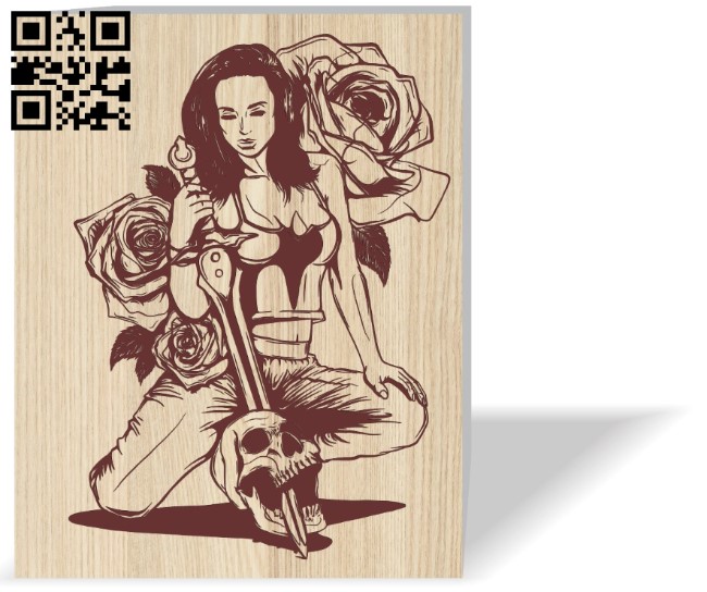 Woman warrior E0016593 file pd free vector download for laser engraving machine