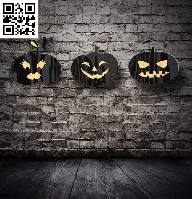 3D Halloween pumpkin E0016856 file cdr and dxf free vector download for laser cut