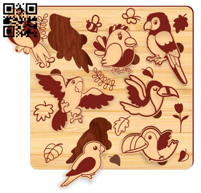 Birds puzzle E0016866 file cdr and dxf free vector download for laser cut