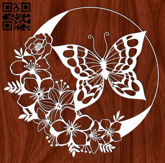 Butterfly with the moon E0016788 file cdr and dxf free vector download for laser cut plasma