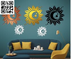 Celestial Sun Moon and Stars Wall G0000532 file cdr and dxf free vector download for CNC cut
