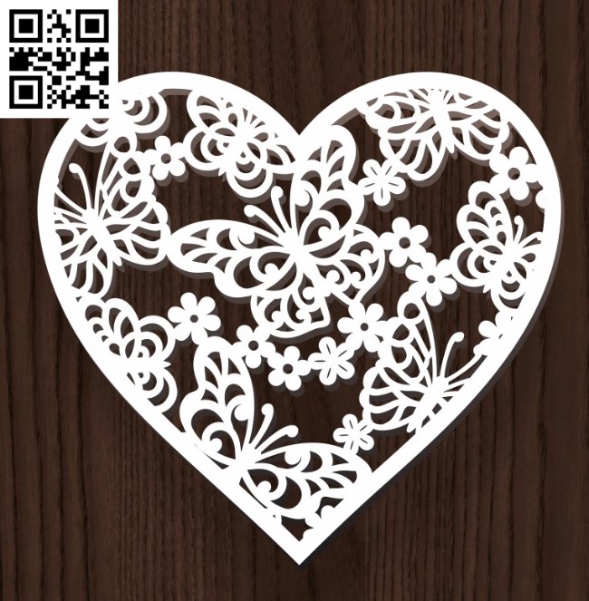 Heart with butterfies E0016665 file cdr and dxf free vector download for laser cut plasma