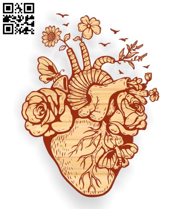 Heart with flowers E0016865 file cdr and dxf free vector download for laser engraving machine
