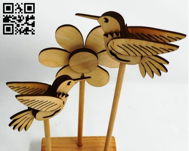 Humming birds and flower E0016858 file cdr and dxf free vector download for laser cut