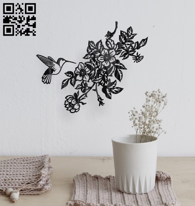 Hummingbird with flowers E0016799 file cdr and dxf free vector download for laser cut plasma