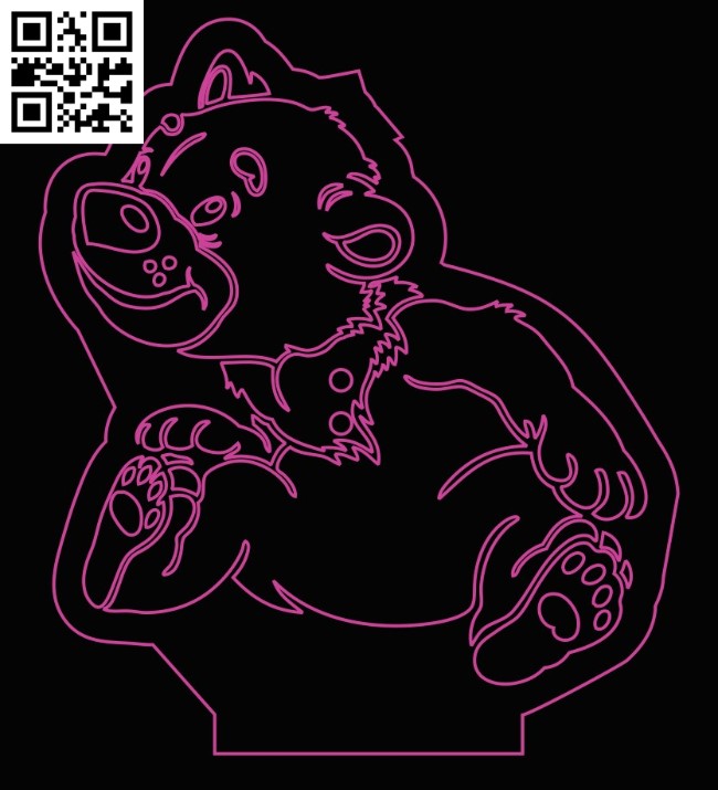 Illusion led lamp bear E0016701 file cdr and dxf free vector download for laser engraving machine