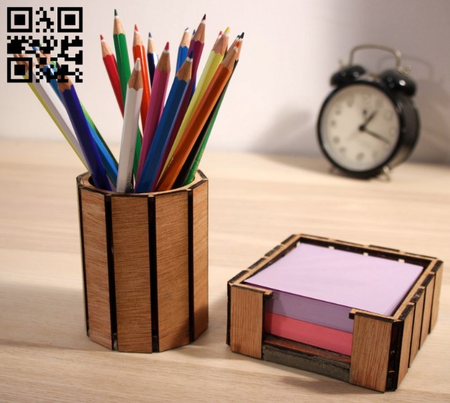 Note box and pen holder E0016806 file cdr and dxf free vector download for laser cut