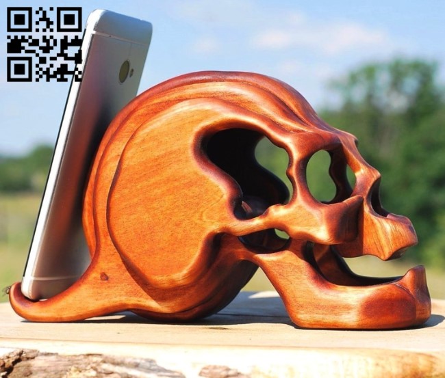 Skull phone stand E0016694 file cdr and dxf free vector download for cnc cut