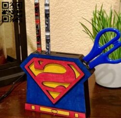Superman pencil holder E0016624 file pdf free vector download for laser cut