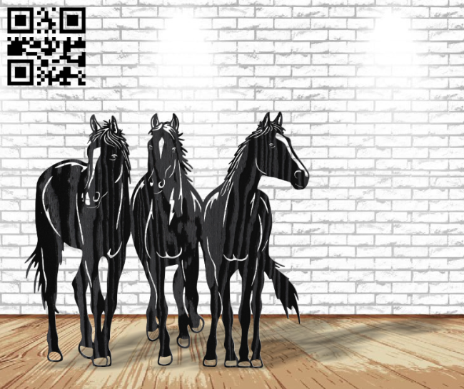 Three horses E0016755 file pdf free vector download for laser cut plasma