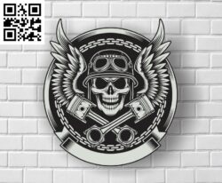 Vintage Biker Skull with Wings and Pistons Emblem G0000535 file cdr and dxf free vector download for CNC cut
