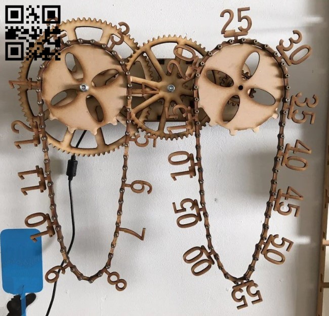 Wooden chain clock E0016852 file cdr and dxf free vector download for laser cut