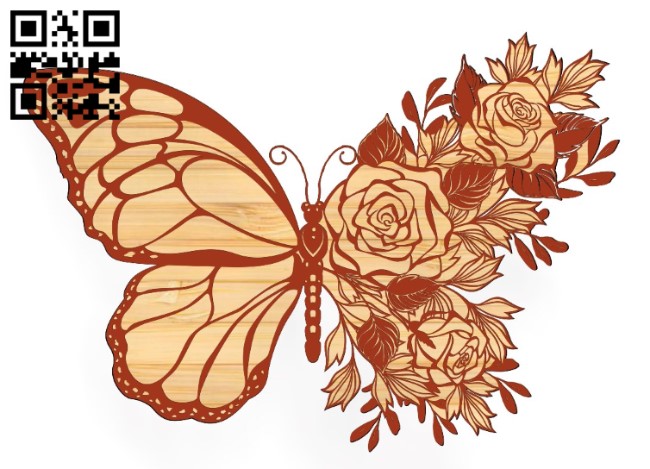 Butterfly with flowers E0016901 file cdr and dxf free vector download for laser engraving machine