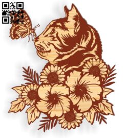 Cat with butterfly E0016945 file cdr and dxf free vector download for laser engraving machine
