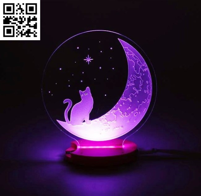 Illusion led lamp cat on the moon E0017026 file cdr and dxf free vector download for laser engraving machine