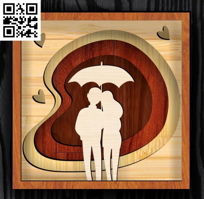 Multilayer couple under the umbrella E0017096 file cdr and dxf free vector download for laser cut