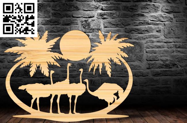 Ostriches E0017105 file cdr and dxf free vector download for laser cut plasma