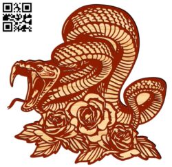 Snake with roses E0016967 file cdr and dxf free vector download for laser engraving machine