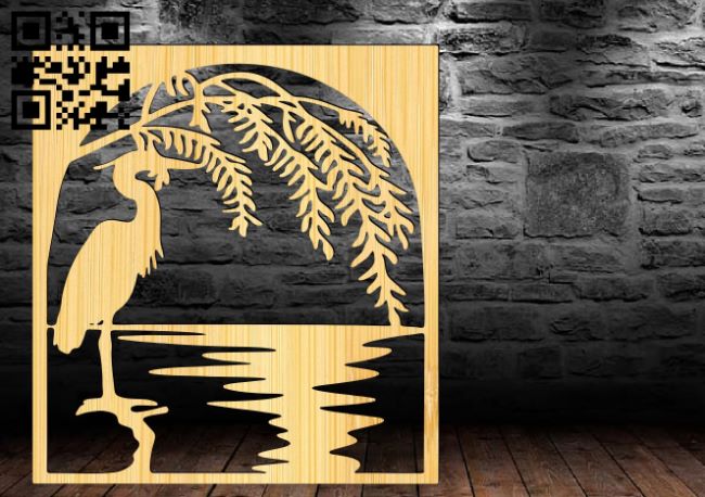 Stork on the river E0017073 file cdr and dxf free vector download for laser cut plasma