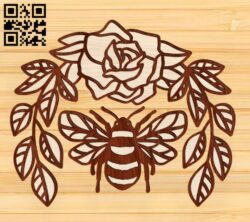 Bee with flowers E0017176 file cdr and dxf free vector download for laser cut