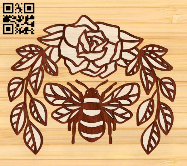 Bee with flowers E0017175 file cdr and dxf free vector download for laser cut