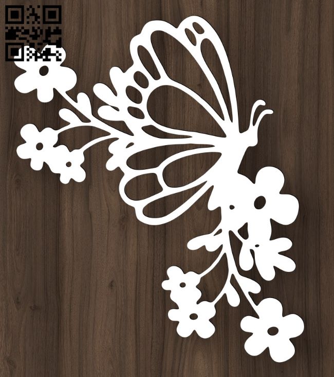 Butterfly with flowers E0017382 file cdr and dxf free vector download for laser cut plasma