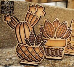 Cactus pot E0017364 file cdr and dxf free vector download for laser cut