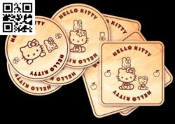Hello Kitty coaster E0017307 cdr and dxf free vector download for laser cut