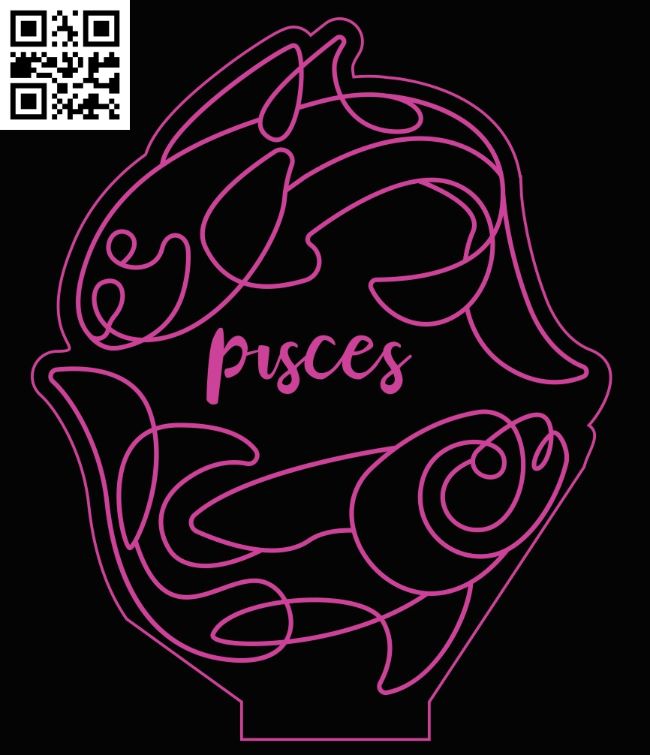 Illusion led lamp Pisces zodiac E0017295 cdr and dxf free vector download for laser engraving machine