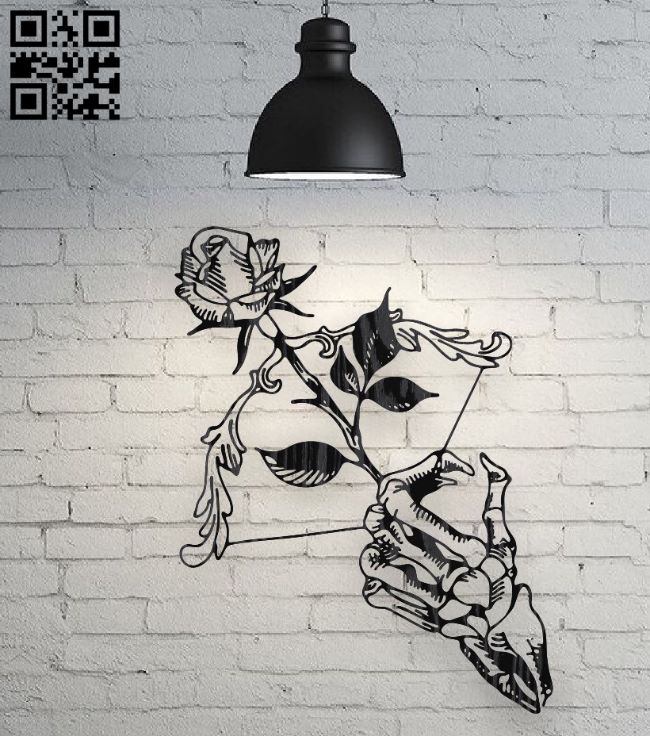 Skeleton hand with rose E0017337 cdr and dxf free vector download for laser cut plasma