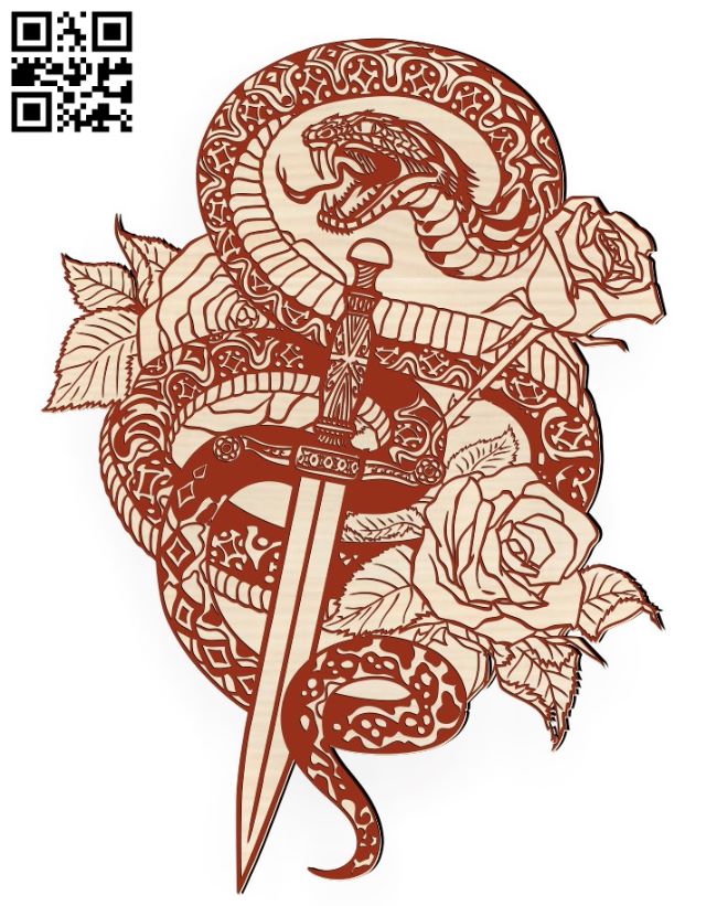 Snake with sword E0017155 file cdr and dxf free vector download for laser engraving machine