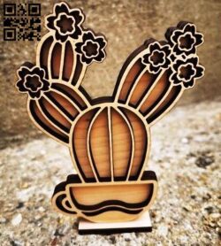 Teacup cactus with stand E0017160 file cdr and dxf free vector download for laser cut