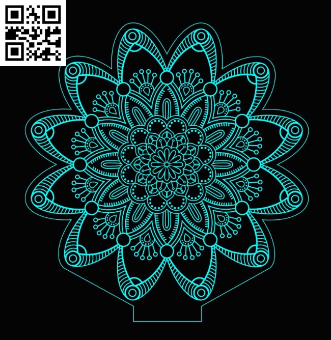 3D illusion led lamp Mandala E0017587 file cdr and dxf free vector download for laser engraving machine