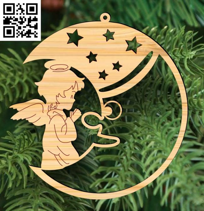 Angel with the moon E0017615 file cdr and dxf free vector download for laser cut