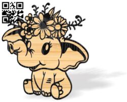 Baby elephant with floral E0017569 file cdr and dxf free vector download for laser cut plasma