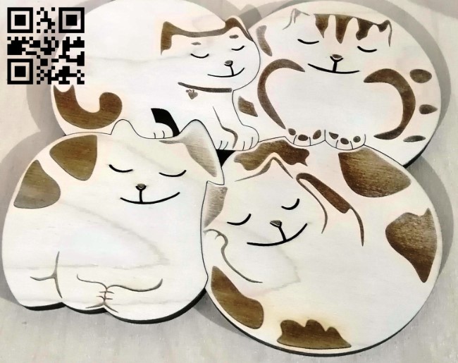 Cat coasters E0017486 file cdr and dxf free vector download for laser cut