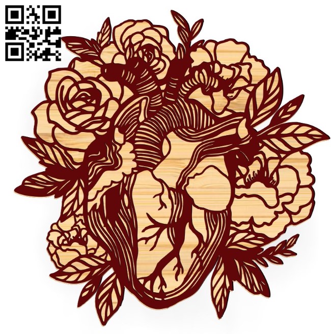 Heart with roses E0017579 file cdr and dxf free vector download for cnc cut plasma