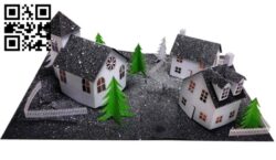 Wintry Christmas Village E0017431 file cdr and dxf free vector download for laser cut