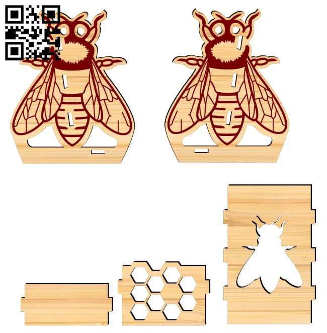 Bee card holder E0017771 file cdr and dxf free vector download for Laser cut