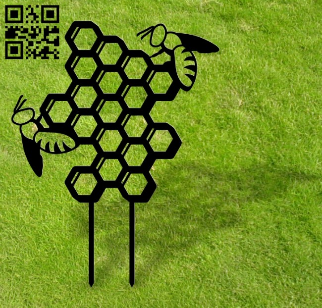 Bee ornament stakes garden yard E0017689 file cdr and dxf free vector download for laser cut plasma