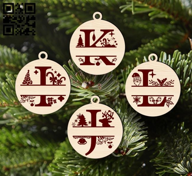 Christmas monogram E0017778 file cdr and dxf free vector download for Laser cut