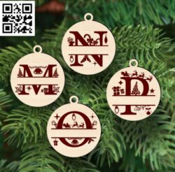 Christmas monogram E0017805 file cdr and dxf free vector download for Laser cut