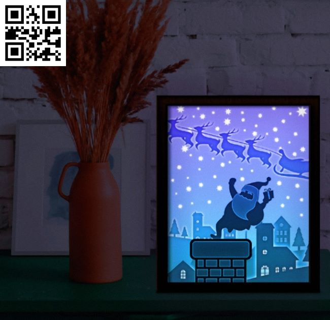 Santa Claus gives gifts light box E0017713 file cdr and dxf free vector download for laser cut