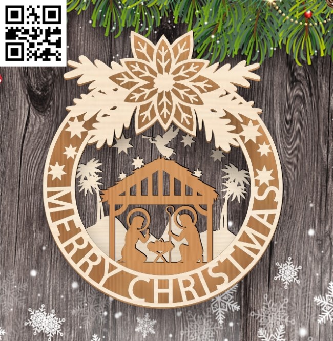 Christmas wreath E0017877 file cdr and dxf free vector download for Laser cut