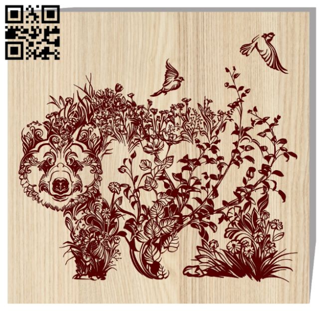 Bear with birds E0017810 file cdr and dxf free vector download for laser engraving machine