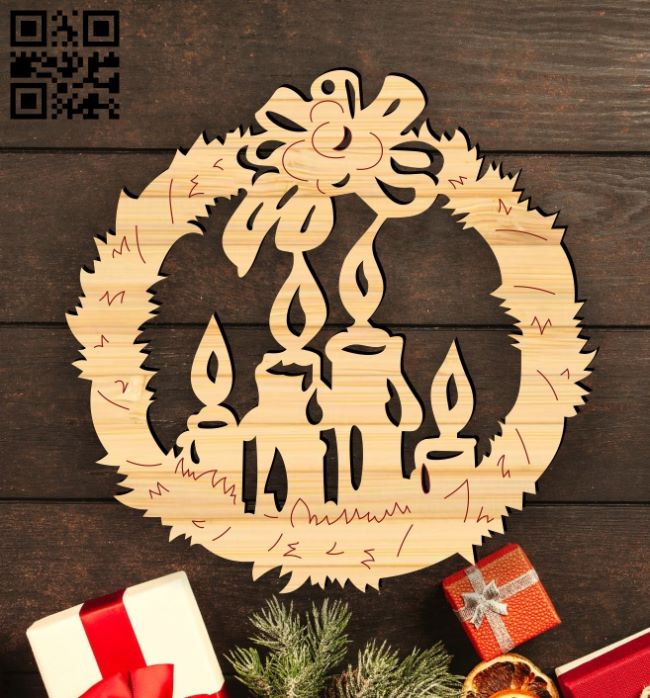 Christmas Wreath E0017979 file cdr and dxf free vector download for laser cut